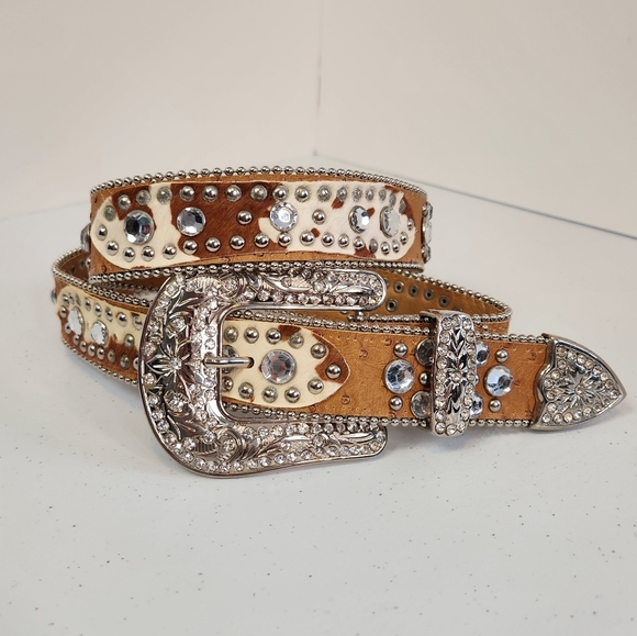 Accessories - Womens Cowgirl Western Belt Bling Rodeo Western Boho Bohemian Leather Brown y2k